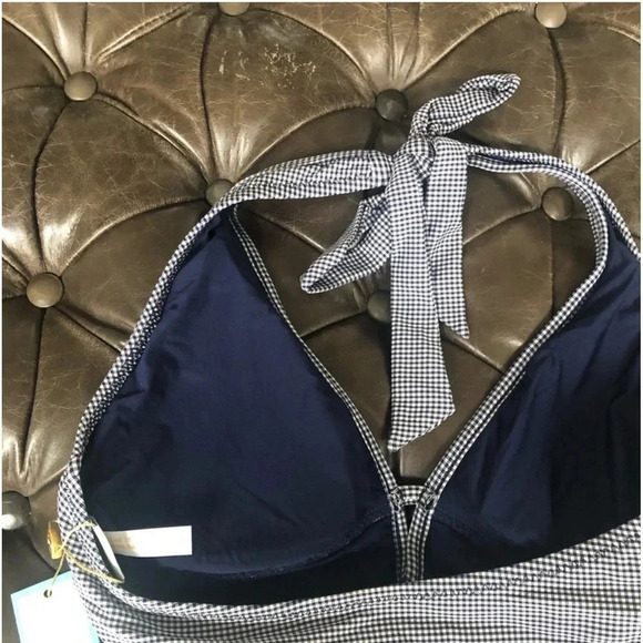 New Draper James x Helen Jon Keyhole navy Gingham Halter swimsuit one piece - Picture 12 of 16